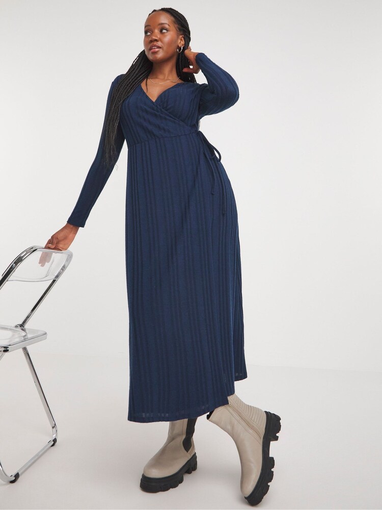 Simply Be Blue Rib Wrap Midi Dress - Image 1 of 4