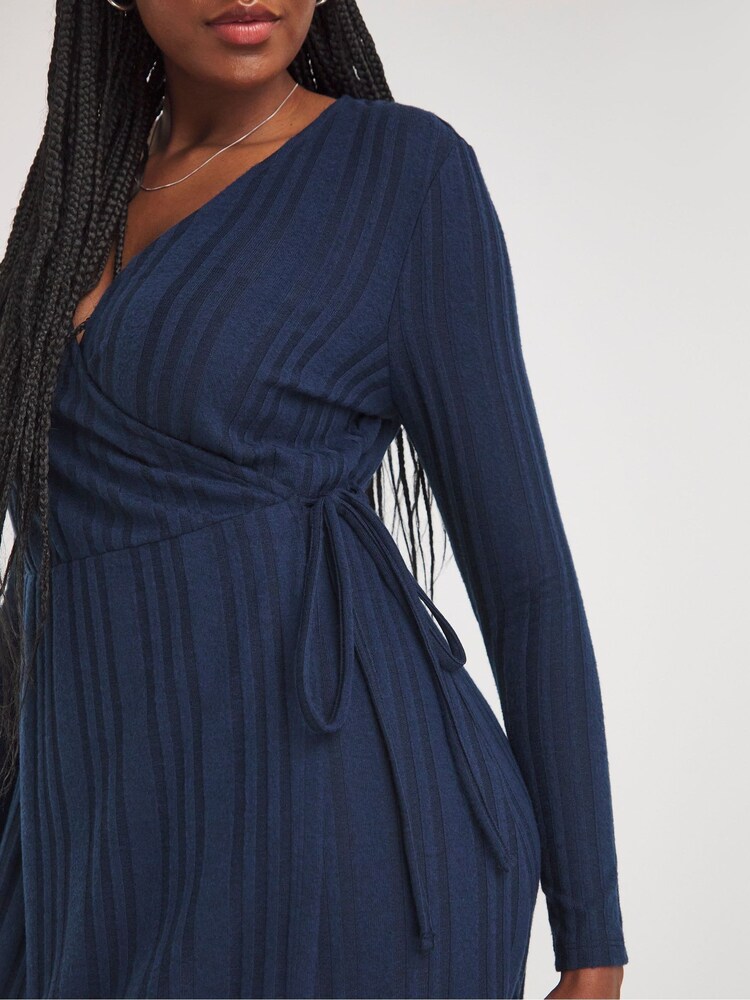 Simply Be Blue Rib Wrap Midi Dress - Image 4 of 4