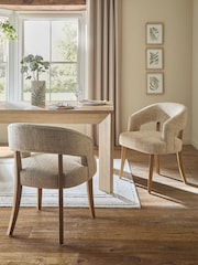Set of 2 Tailored Boucle Weave Mid Natural/Wood Leg Remi Dining Chairs - Image 1 of 14