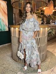 AX Paris Pink Paisley Multi Printed Cold Shoulder Asymmetric Smock Midi Dress - Image 1 of 4
