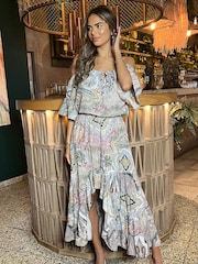 AX Paris Pink Paisley Multi Printed Cold Shoulder Asymmetric Smock Midi Dress - Image 3 of 4