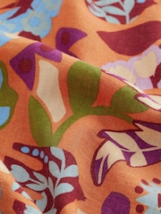 Orange Tropical Print Linen Blend V-Neck Summer Sleeveless Shift Dress - Image 6 of 6