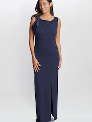 Gina Bacconi Merle Bow Shoulder Maxi Black Dress - Image 1 of 5