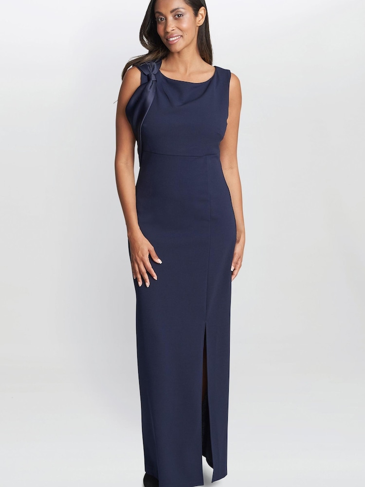 Gina Bacconi Merle Bow Shoulder Maxi Black Dress - Image 1 of 5