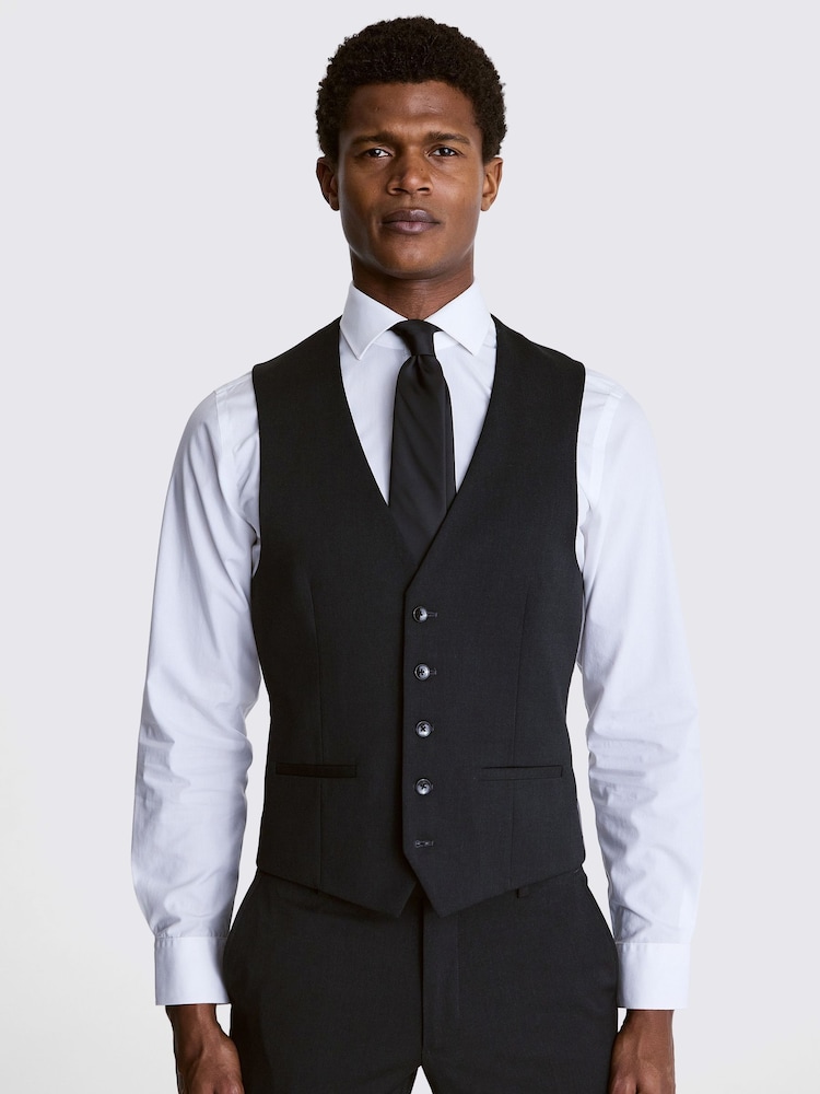 MOSS Charcoal Grey Stretch Suit: Waistcoat - Image 1 of 7