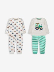 JoJo Maman Bébé Natural Boys' 2-Pack Tractor Jersey Pyjamas - Image 1 of 11