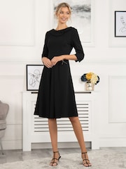 Jolie Moi Black 3/4 Sleeve Sloane Midi Dress - Image 2 of 10