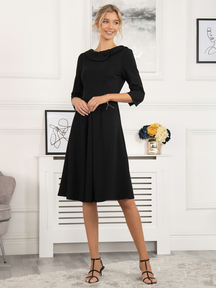 Jolie Moi Black 3/4 Sleeve Sloane Midi Dress - Image 2 of 10