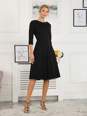 Jolie Moi Black 3/4 Sleeve Sloane Midi Dress - Image 4 of 10