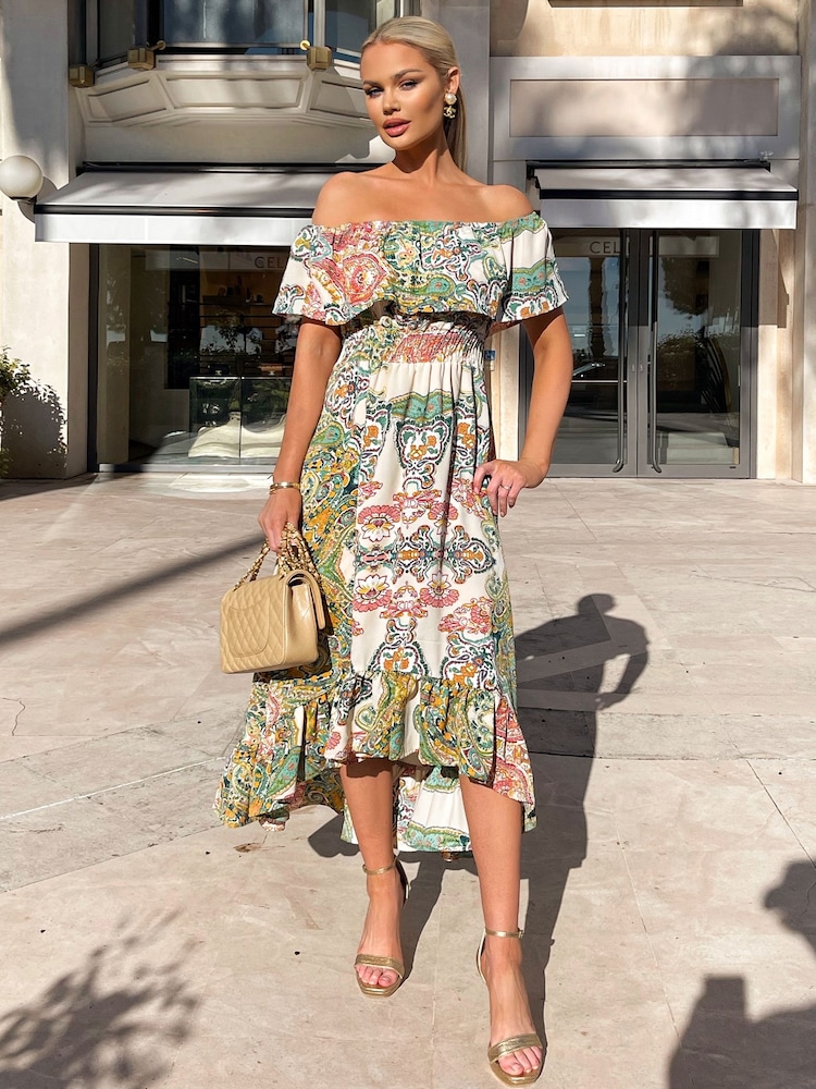 AX Paris Bardot-Midikleid mit Paisley-Muster, Grün - Bild 1 von 4
