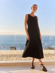 Black 100% Cotton Sleeveless Jersey Dress - Image 1 of 6