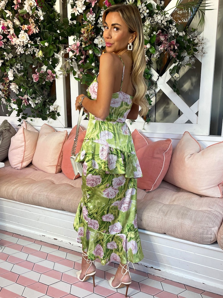 AX Paris Multi Floral Print Satin Ruffle Midi Dress - Image 2 of 4