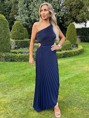 Bleumarin albastru - Rochie midi plisată AX Paris cu decupaj pe un umăr - Image 1 of 3