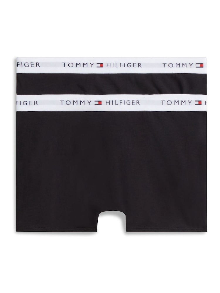 Tommy Hilfiger Black Signature Logo Waistband Trunks 2-Pack - Image 2 of 3 Tommy Hilfiger Black Signature Logo Waistband Trunks 2-Pack - Image 2 of 3