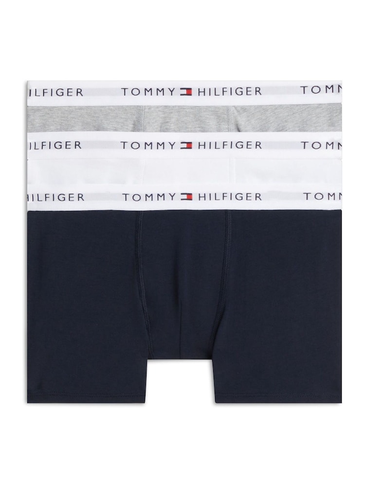 Tommy Hilfiger Grey Signature Logo Waistband Trunks 3-Pack - Image 1 of 3 Tommy Hilfiger Grey Signature Logo Waistband Trunks 3-Pack - Image 1 of 3