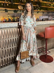 AX Paris Boteh Bedrucktes Midikleid im Bardot-Stil in Pink Multi - Bild 2 von 4