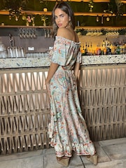AX Paris Boteh Bedrucktes Midikleid im Bardot-Stil in Pink Multi - Bild 3 von 4