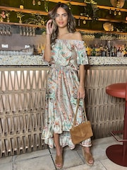 AX Paris Boteh Bedrucktes Midikleid im Bardot-Stil in Pink Multi - Bild 4 von 4