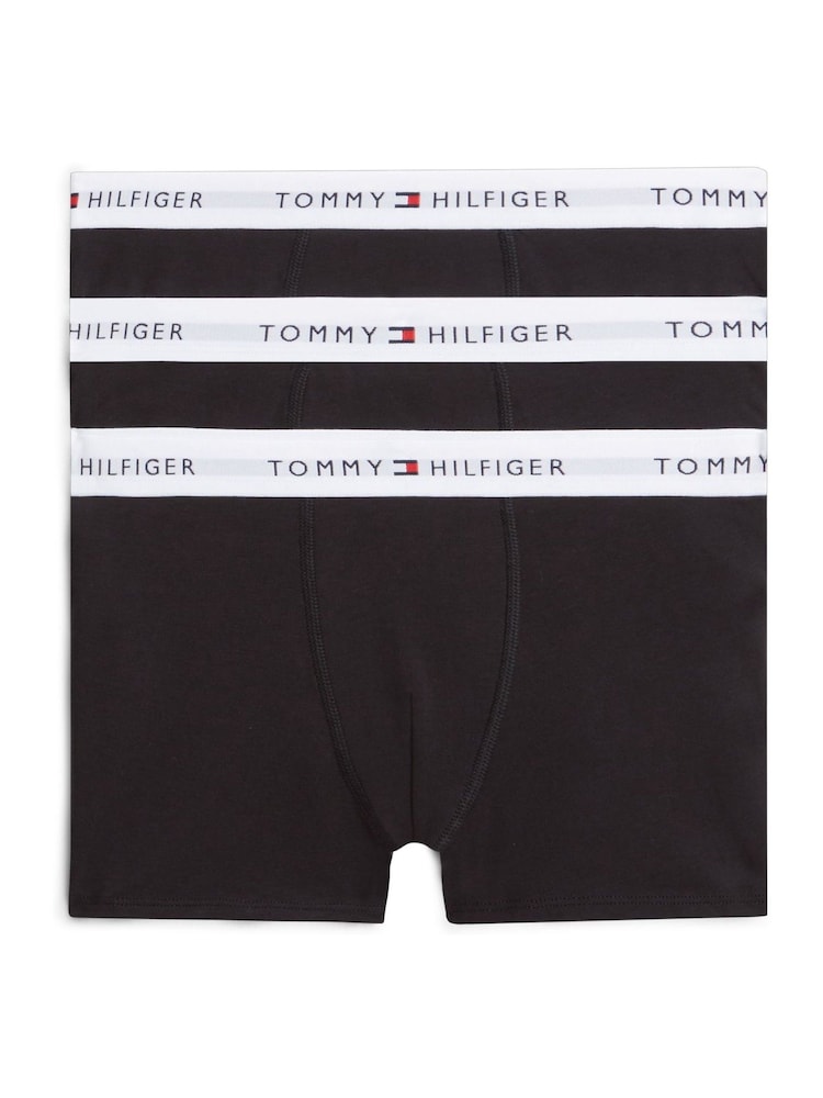Tommy Hilfiger Black Signature Logo Waistband Trunks 3-Pack - Image 1 of 3 Tommy Hilfiger Black Signature Logo Waistband Trunks 3-Pack - Image 1 of 3