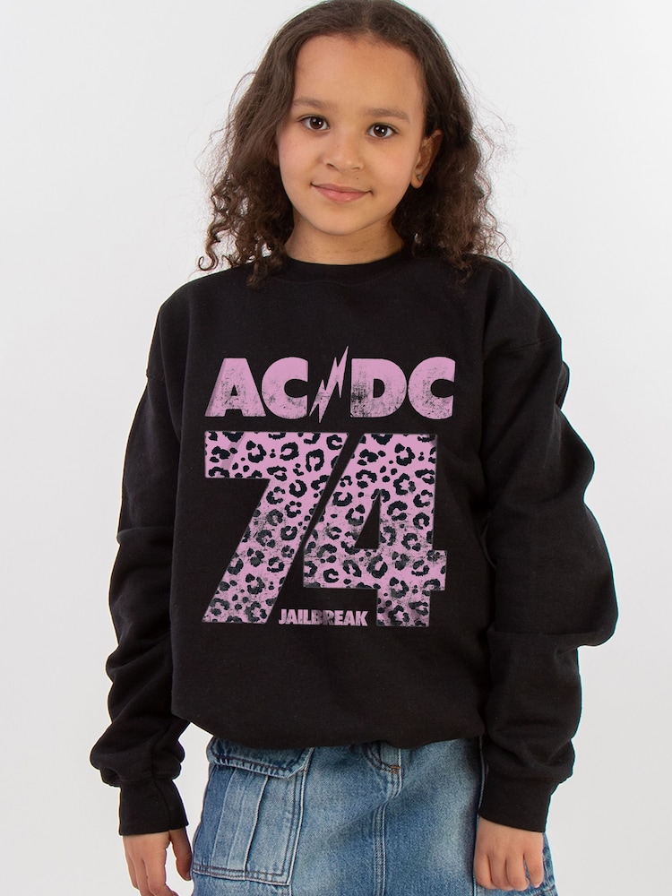 Rags & Rascals ACDC 74 Leopard Black Sweat Top - Imagen 1 de 4