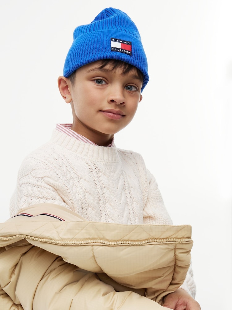 Tommy Hilfiger Vibrant Blue Heritage Flag Logo Rib-Knit Beanie - Image 5 of 5 Tommy Hilfiger Vibrant Blue Heritage Flag Logo Rib-Knit Beanie - Image 5 of 5