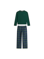 Tommy Hilfiger Green Signature Check Long Sleeve Pyjama Set - Image 1 of 3