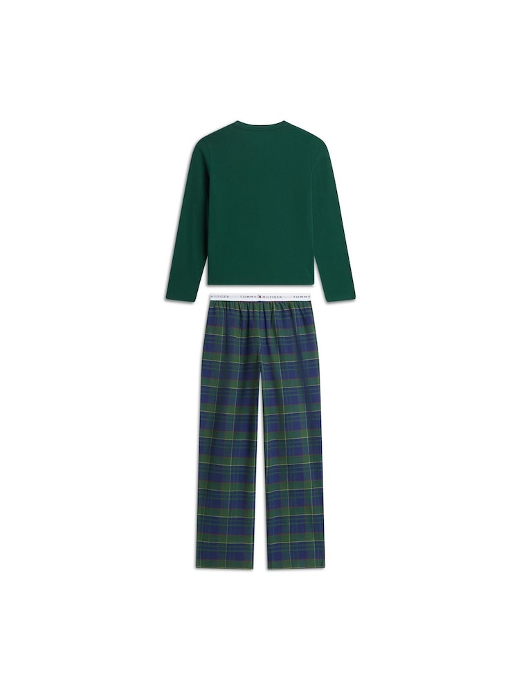 Tommy Hilfiger Green Signature Check Long Sleeve Pyjama Set - Image 2 of 3 Tommy Hilfiger Green Signature Check Long Sleeve Pyjama Set - Image 2 of 3