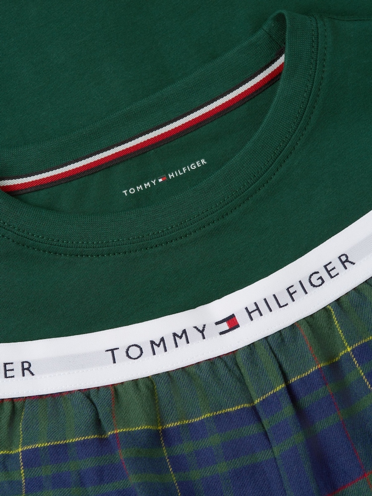 Tommy Hilfiger Green Signature Check Long Sleeve Pyjama Set - Image 3 of 3 Tommy Hilfiger Green Signature Check Long Sleeve Pyjama Set - Image 3 of 3
