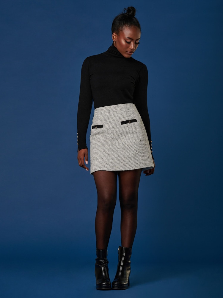 Jolie Moi Grey Contrast A-line Tweed Skirt - Image 5 of 6