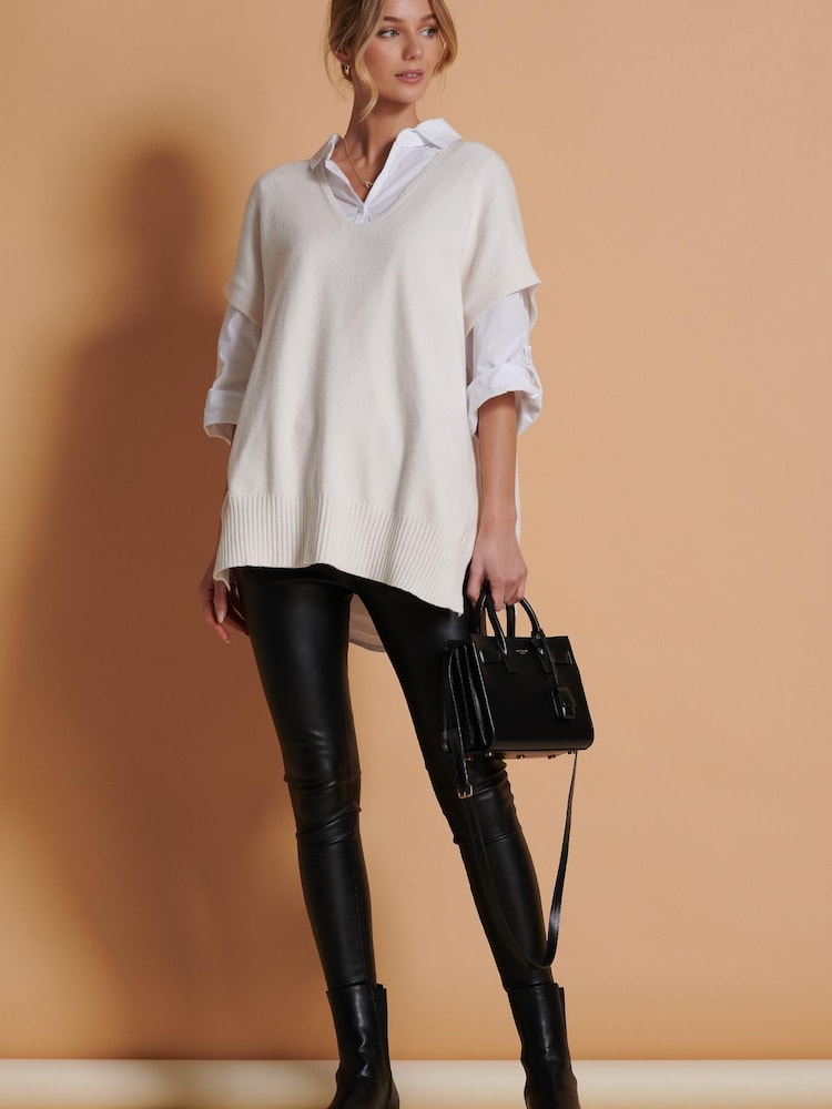 Jolie Moi Cream Button Side Knitted Vest - Image 1 of 6
