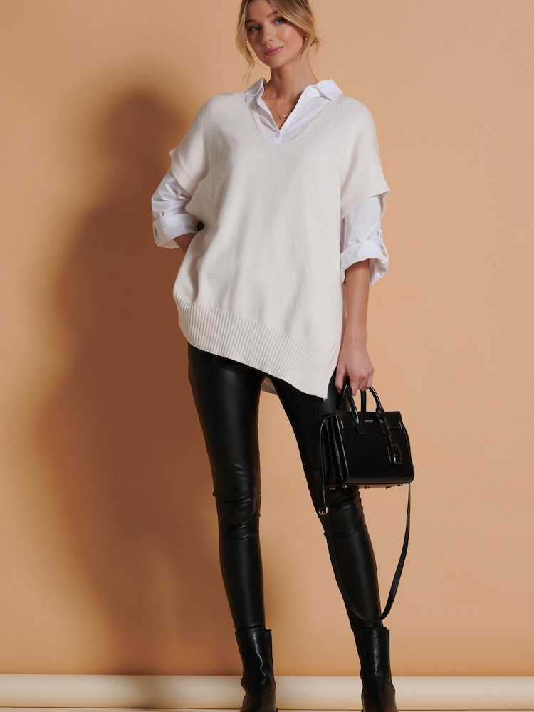 Jolie Moi Cream Button Side Knitted Vest - Image 6 of 6