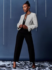 Jolie Moi Grey Contrast Trim Tweed Jacket - Image 3 of 5
