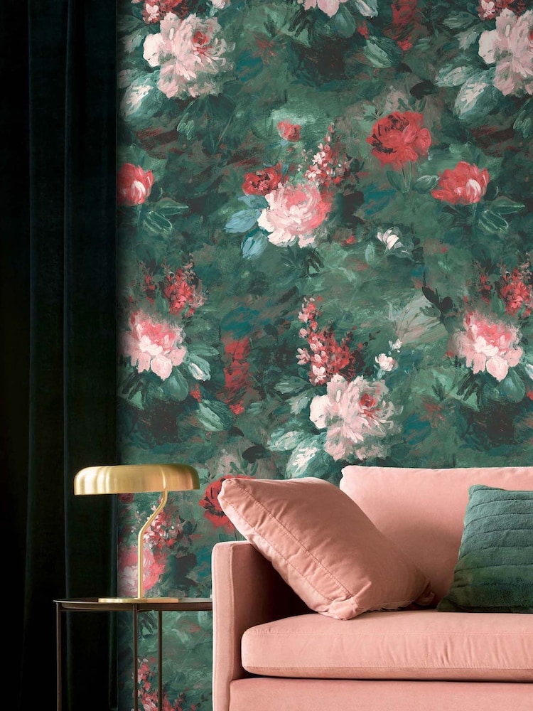 Woodchip & Magnolia Green Ava Marika Wallpaper - Image 1 of 4
