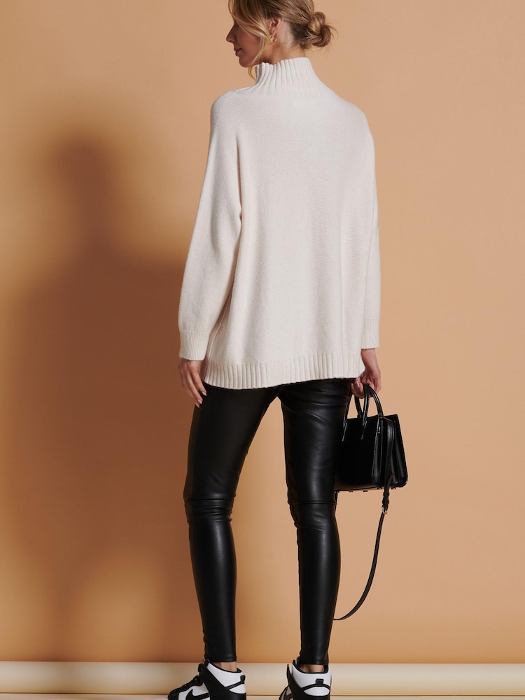 Jolie Moi Cream Loose Fit High Neck Jumper - Image 2 of 6