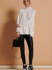 Jolie Moi Cream Loose Fit High Neck Jumper - Image 5 of 6