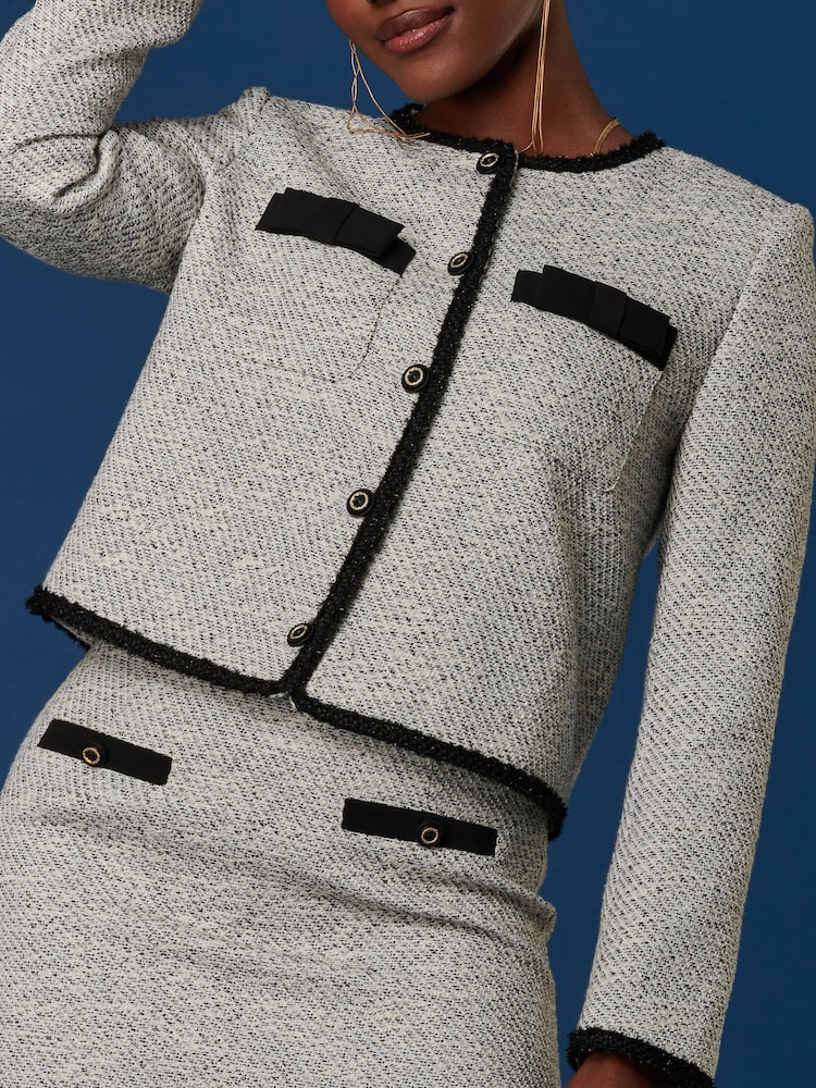Jolie Moi Grey Monochrome Tweed Contrast Jacket - Image 5 of 5