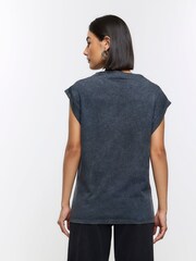 River Island Grey 100% Cotton Drape Cowl Neck T-Shirt - Image 2 of 4