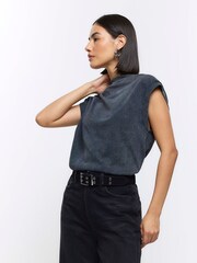 River Island Grey 100% Cotton Drape Cowl Neck T-Shirt - Image 3 of 4