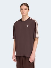 adidas Originals Brown Adicolor 3-Stripes Oversized T-Shirt - Image 1 of 6