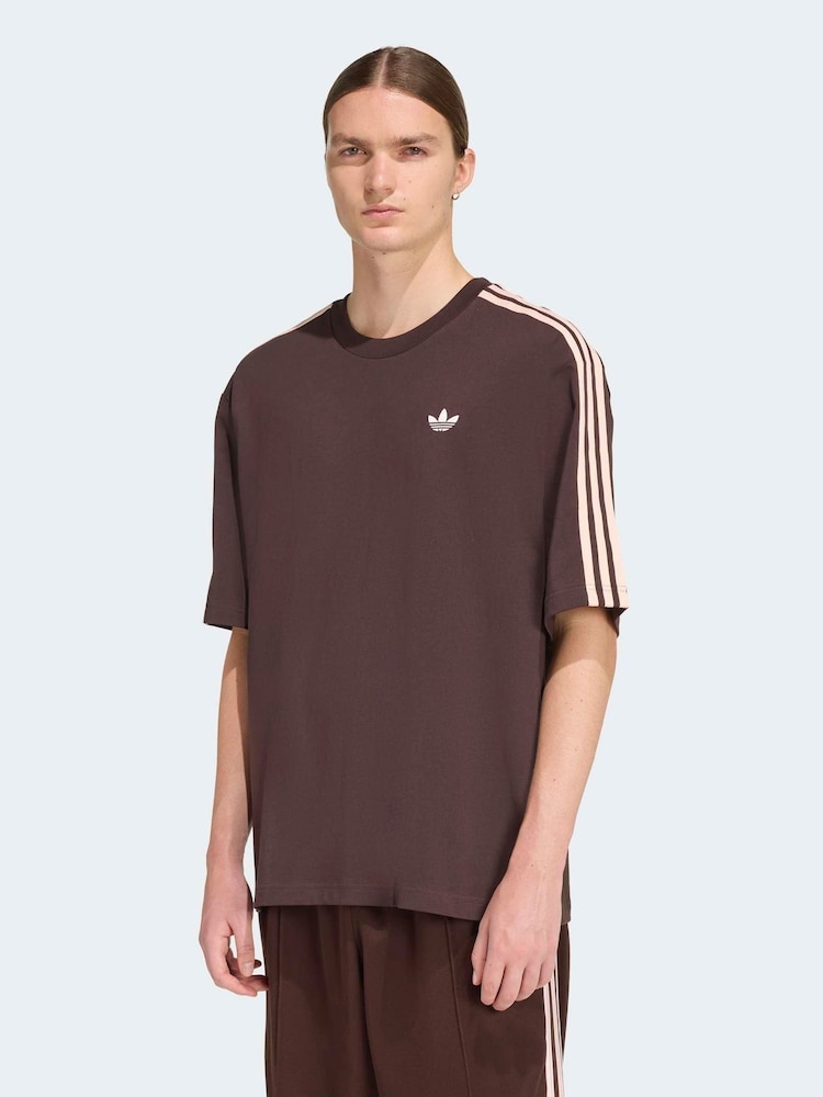 adidas Originals Brown Adicolor 3-Stripes Oversized T-Shirt - Image 1 of 6 adidas Originals Brown Adicolor 3-Stripes Oversized T-Shirt - Image 1 of 6