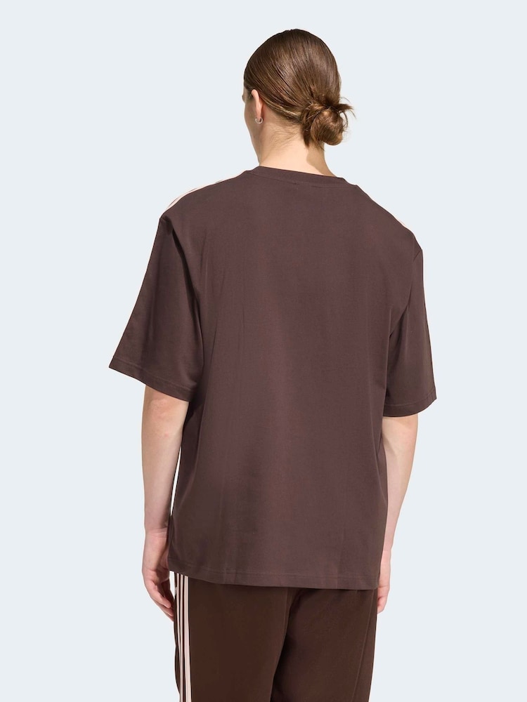 adidas Originals Brown Adicolor 3-Stripes Oversized T-Shirt - Image 2 of 6 adidas Originals Brown Adicolor 3-Stripes Oversized T-Shirt - Image 2 of 6