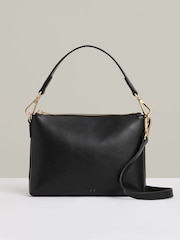 Reiss Black Brompton Leather Double Strap Pouch Bag - Image 1 of 5