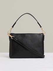 Reiss Black Brompton Leather Double Strap Pouch Bag - Image 4 of 5