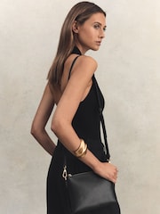 Reiss Black Brompton Leather Double Strap Pouch Bag - Image 5 of 5