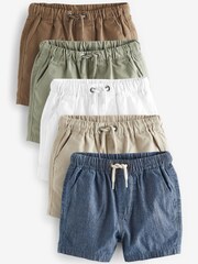 Navy/Tan/Chambray/Sage/Stone/White Pull On Shorts 5 Pack (3mths-7yrs) - Image 1 of 8