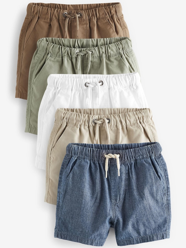 Navy/Tan/Chambray/Sage/Stone/White Pull On Shorts 5 Pack (3mths-7yrs) - Image 1 of 8