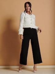 Jolie Moi Cream Tweed Fringe Hem Jacket - Image 1 of 5