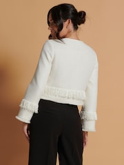 Jolie Moi Cream Tweed Fringe Hem Jacket - Image 2 of 5