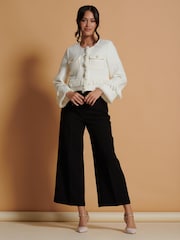 Jolie Moi Cream Tweed Fringe Hem Jacket - Image 3 of 5