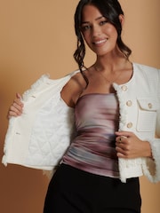 Jolie Moi Cream Tweed Fringe Hem Jacket - Image 5 of 5